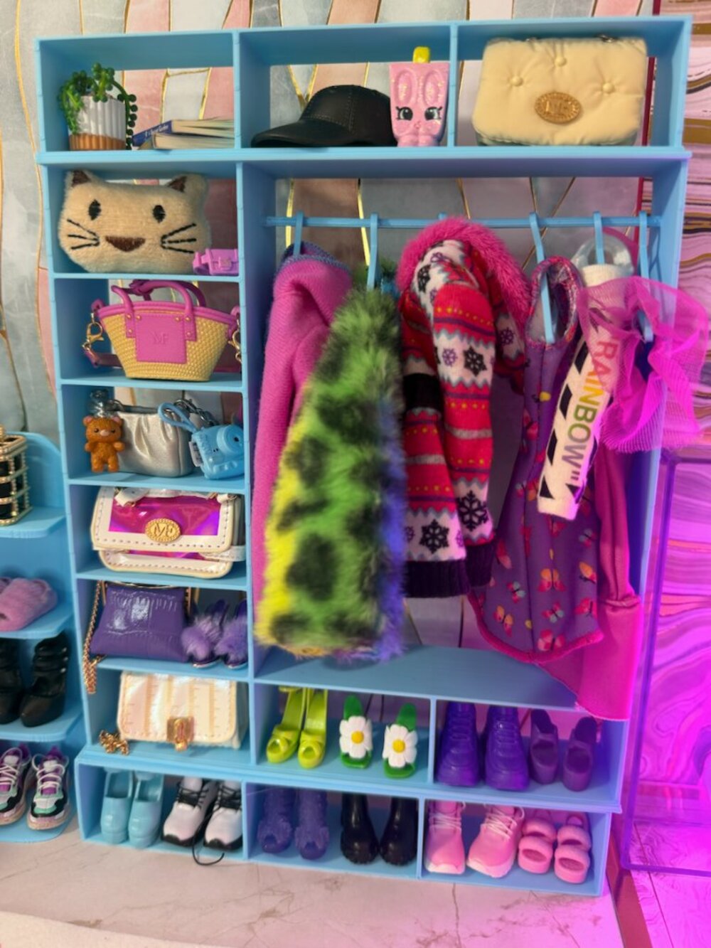 Barbie Doll Closet | Doll Wardrobe Storage with Shelves for Clothes, Shoes